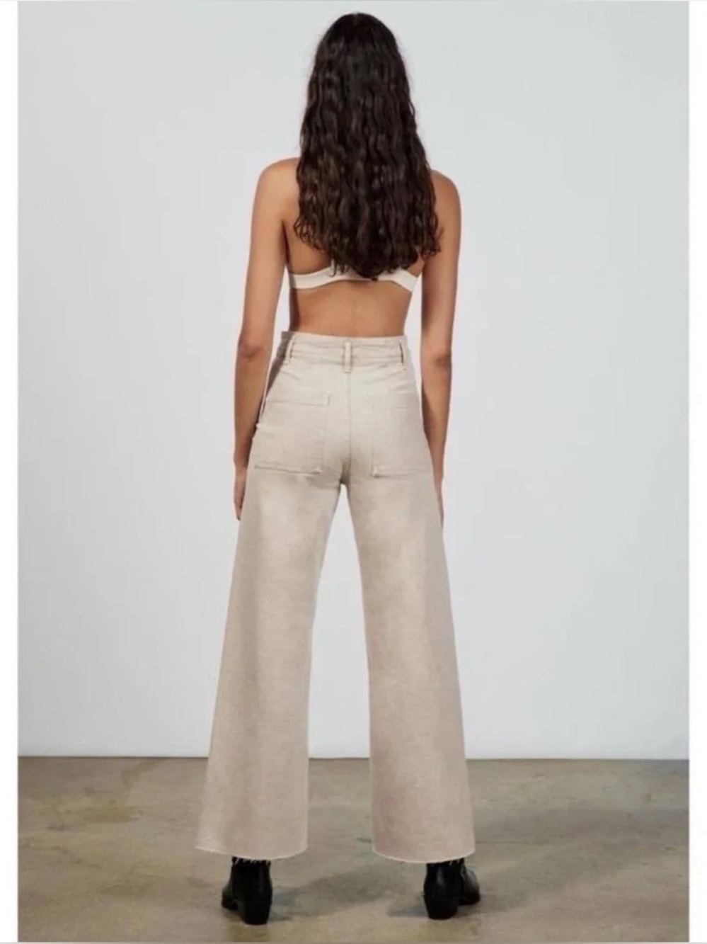 Zara The Marine Straight Ultra High-Rise Wide Leg Jeans In Beige/Tan Size 0